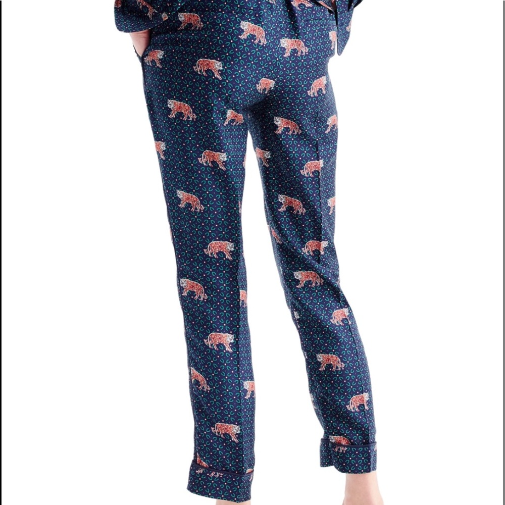 J. Crew Silk Bengal Tiger Easy Pant